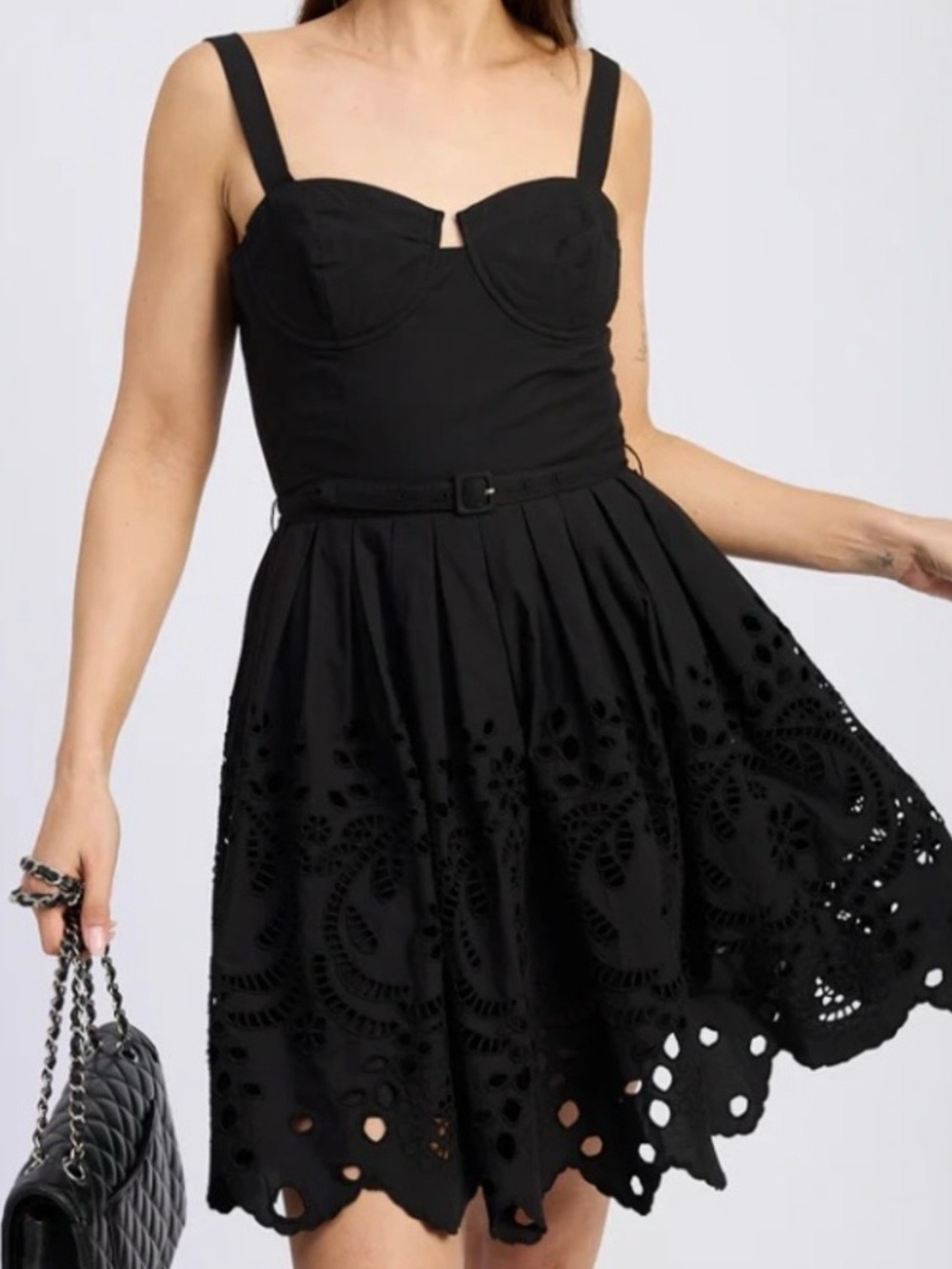 En Saison Black Eyelet Delilah Mini Dress L